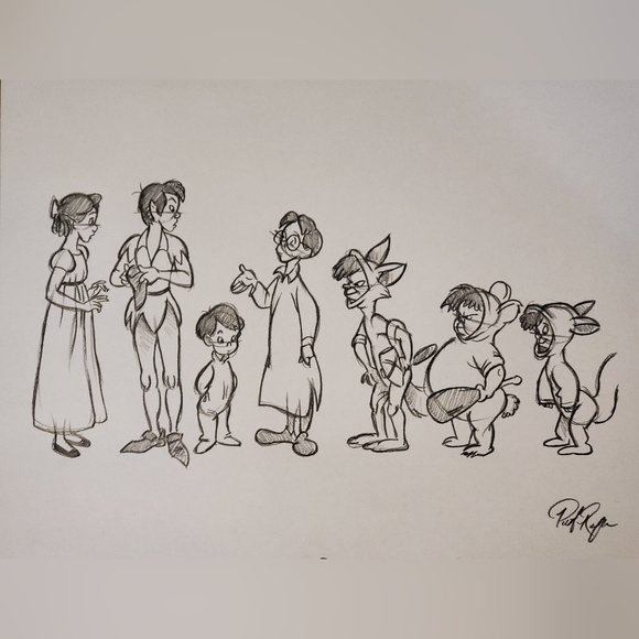 Disney Other - Disney Peter Pan Character Sheet Drawing/Sketch animation signed art Lost Boys